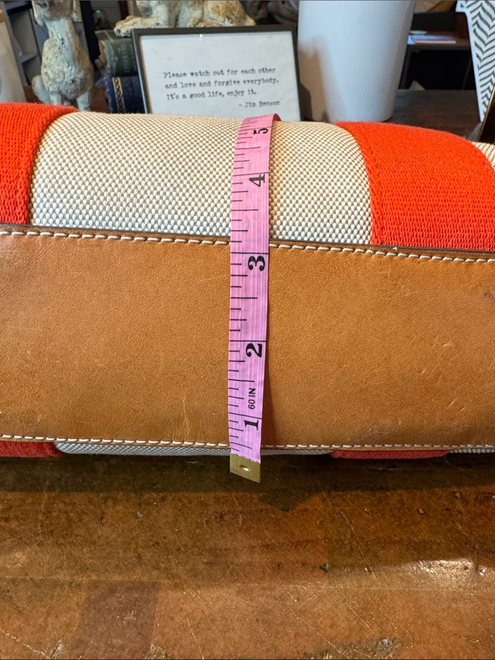 Tory Burch Canvas Tote with Red Straps and oversized Charm - Picture 13 of 13